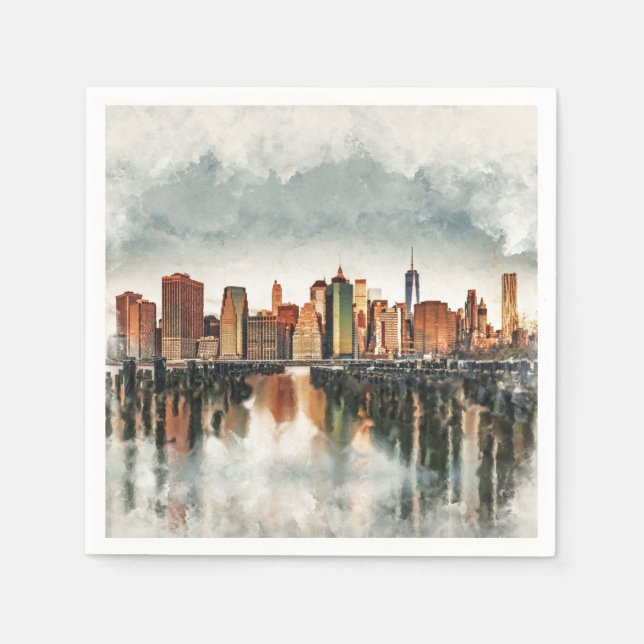 New York City Manhattan Skyline- mixed media Napkins (Front)
