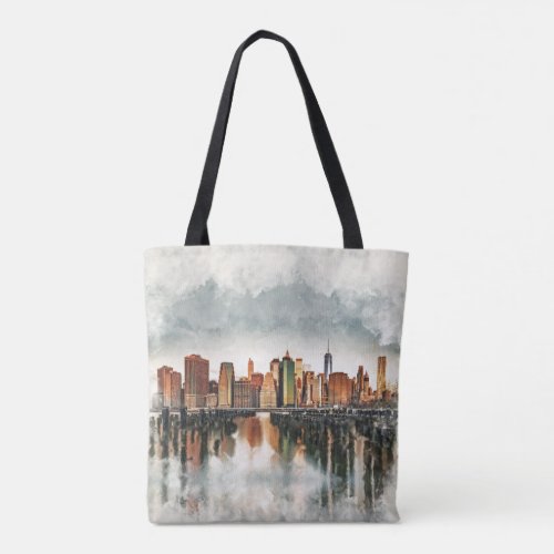 New York City Manhattan Skyline_ mixed media Tote Bag