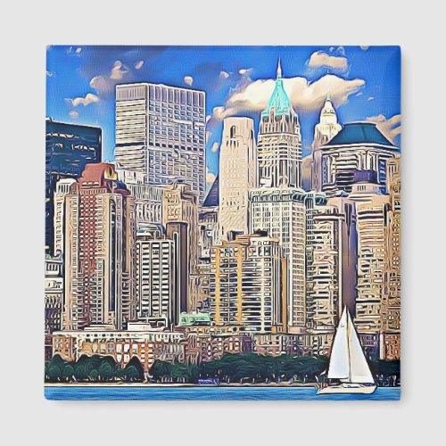 New York City Manhattan Skyline Sailboat Magnet