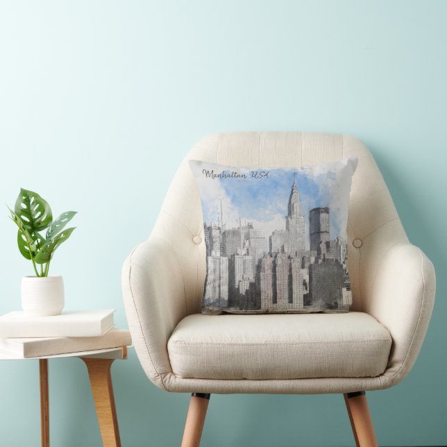 New York City Manhattan Skyline Throw Pillow – NYC (Chair)