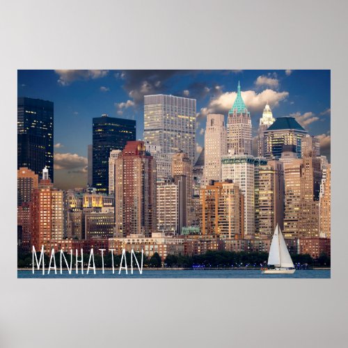 New York City Manhattan Skylne at Night Postcard Poster