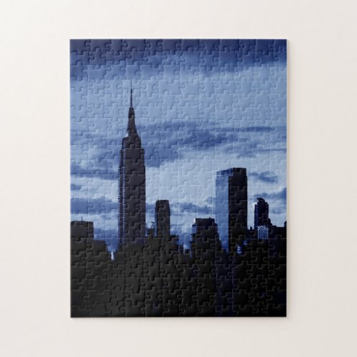New York City Manhattan Skyscrappers Blue Night Jigsaw Puzzle