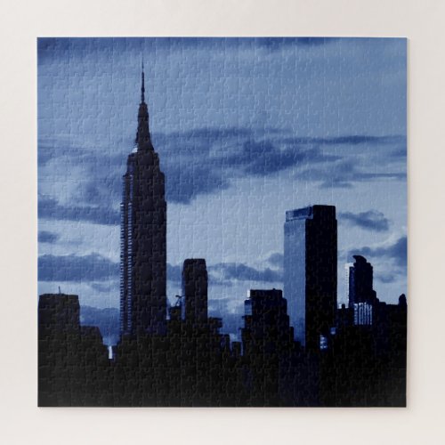 New York City Manhattan Skyscrappers Blue Night Jigsaw Puzzle