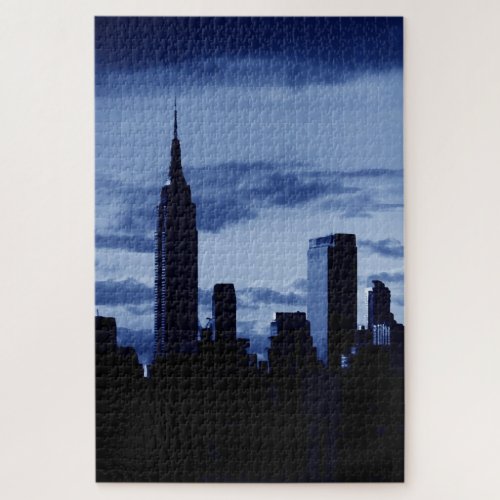 New York City Manhattan Skyscrappers Blue Night Jigsaw Puzzle