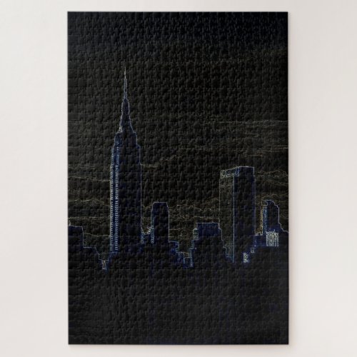 New York City Manhattan Skyscrappers Dark Night Jigsaw Puzzle