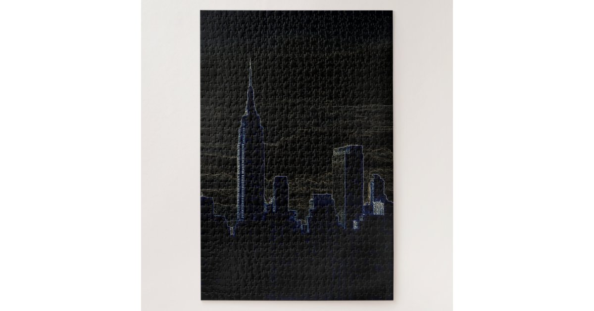 New York City Manhattan Skyscrappers Dark Night Jigsaw Puzzle | Zazzle