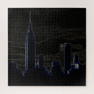 New York City Manhattan Skyscrappers Dark Night Jigsaw Puzzle