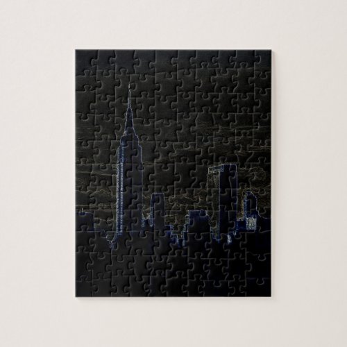 New York City Manhattan Skyscrappers Dark Night Jigsaw Puzzle
