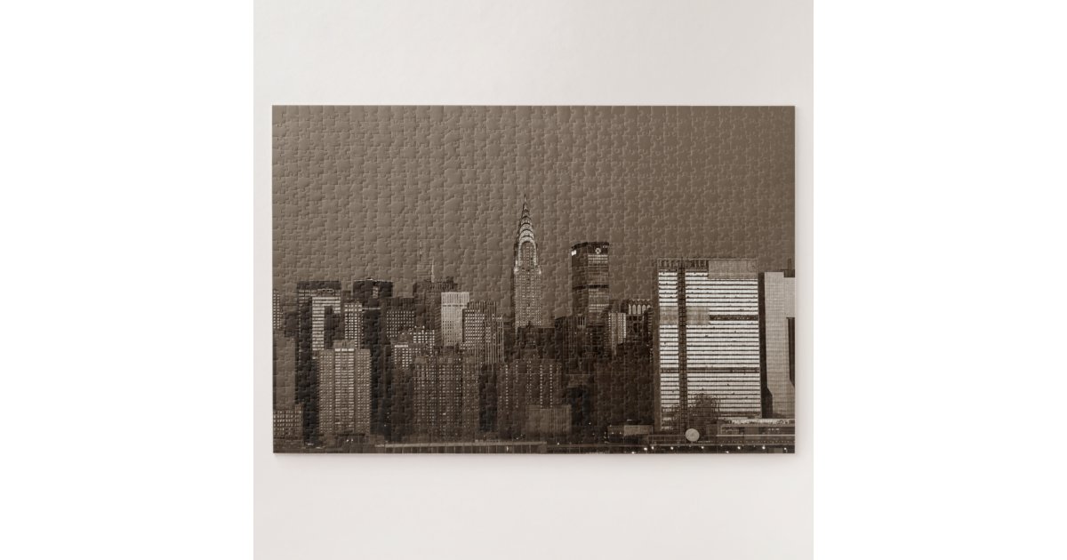 New York City Manhattan Skyscrappers Sepia Jigsaw Puzzle | Zazzle