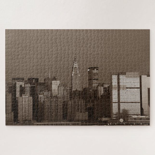 New York City Manhattan Skyscrappers Sepia Jigsaw Puzzle (Horizontal)