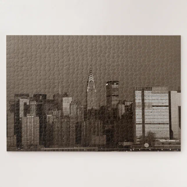 New York City Manhattan Skyscrappers Sepia Jigsaw Puzzle | Zazzle