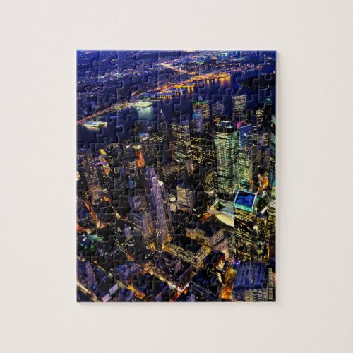 New York City Manhattan USA cityscape at night Jigsaw Puzzle