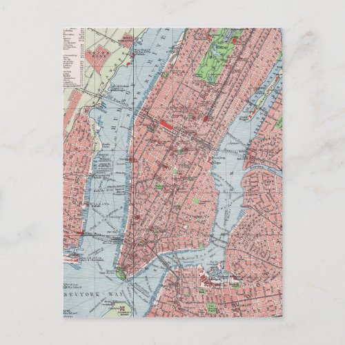 New York city Manhattan vintage map  postcard