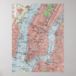 New York city, Manhattan, vintage map,  poster