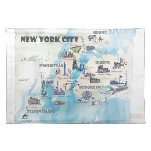 New York City Manhattan Vintage Travelposter Map Cloth Placemat