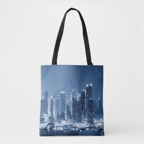 New_York City Manhattan Winter Night Skyline Tote Bag