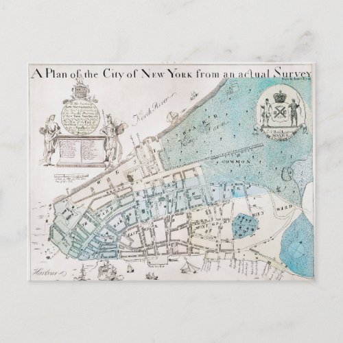 New York City Map 1728 Postcard
