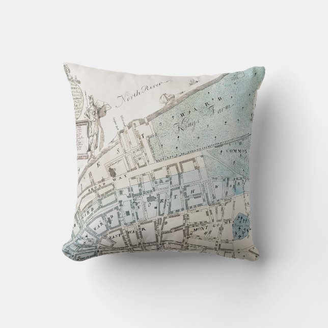 New York City Map, 1728 Throw Pillow (Front)