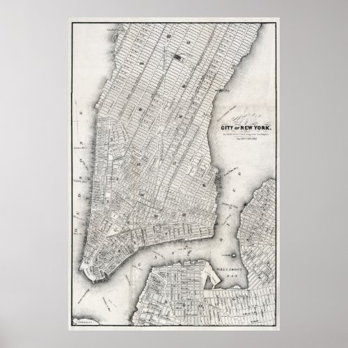 NEW YORK CITY MAP  1860 POSTER