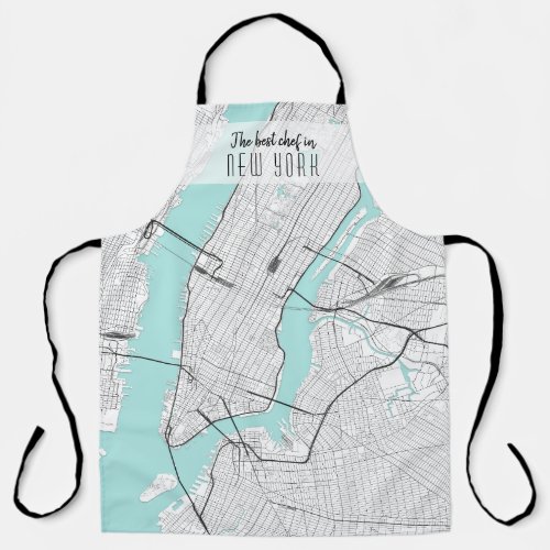 New York City Map Black White and Blue Apron