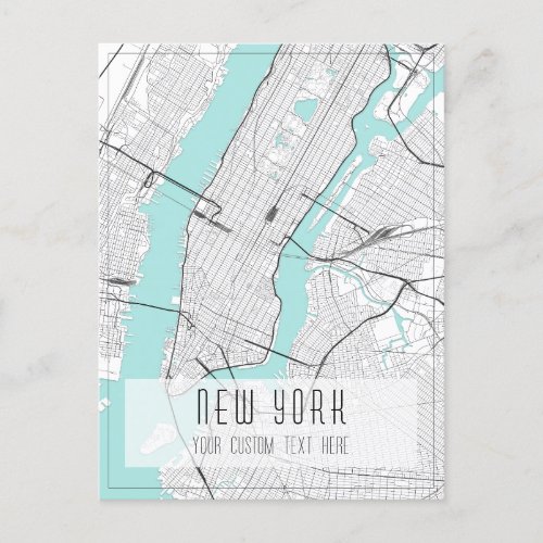 New York City Map Black White and Blue Postcard