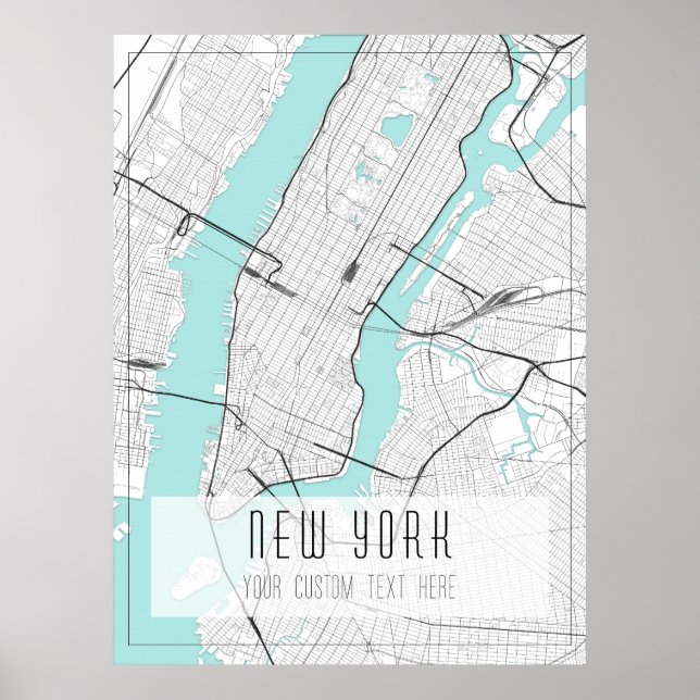 New York City Map, Black, White and Blue Poster (Front)