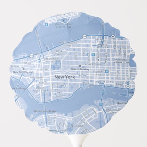 New York City Map Blue Balloon