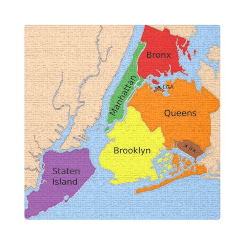 New York City Map Boroughs Labels  Metal Wall Art