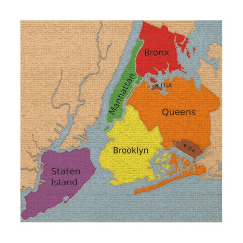 New York City Map Boroughs Labels Wood Wall Art