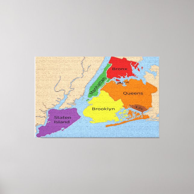 New York City Map Boroughs Stretched Canvas Print (Front)