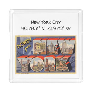 New York City Map Coordinates Vintage Style Acrylic Tray