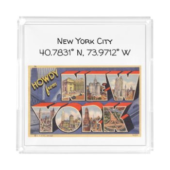 New York City Map Coordinates Vintage Style Acrylic Tray by markomundo at Zazzle