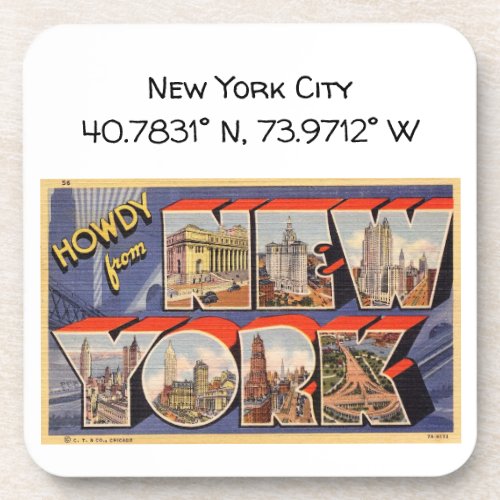 New York City Map Coordinates Vintage Style Beverage Coaster