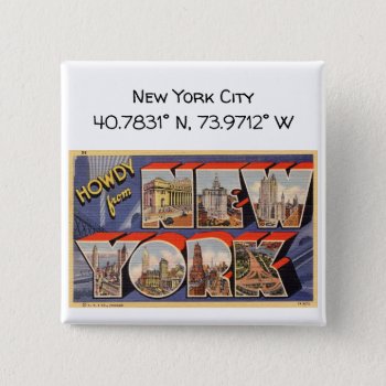 New York City Map Coordinates Vintage Style Button by markomundo at Zazzle