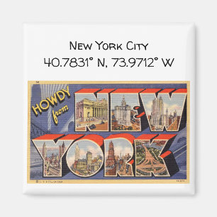 New York City Map Coordinates Vintage Style Magnet