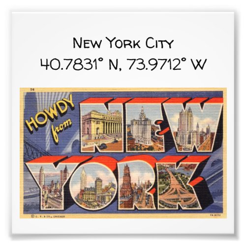New York City Map Coordinates Vintage Style Photo Print