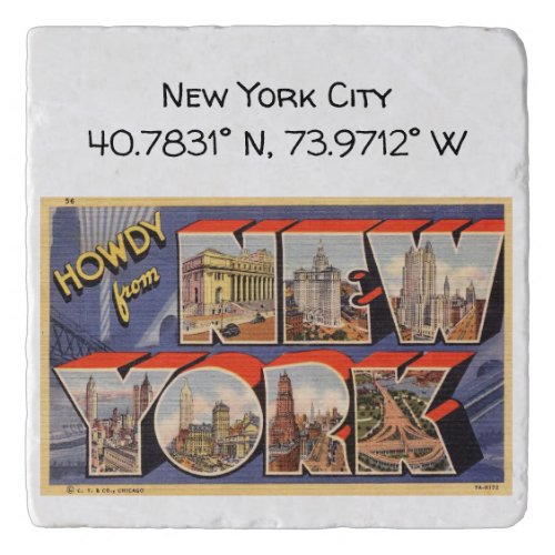 New York City Map Coordinates Vintage Style Trivet