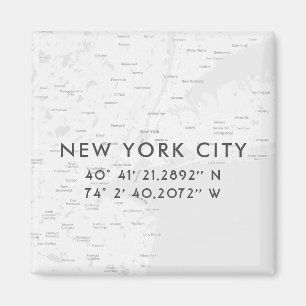 New York City Map Custom Coordinates Light Gray Magnet