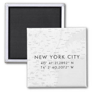 New York City Map Custom Coordinates   Light Gray Magnet