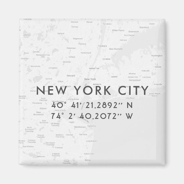 New York City Map Custom Coordinates | Light Gray Magnet (Front)