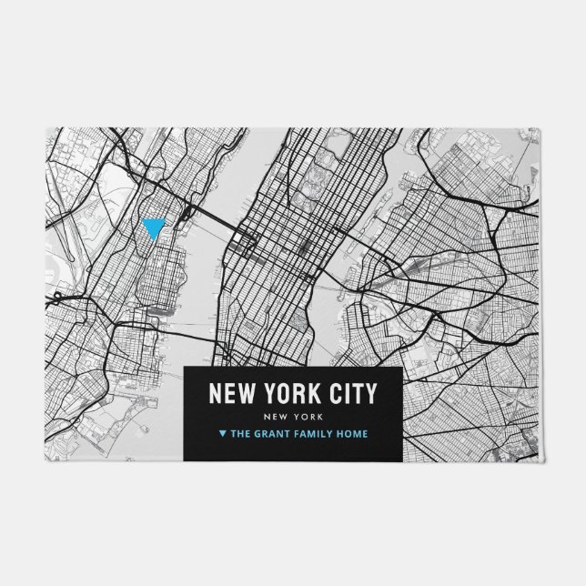 New York City Map + Mark Your Home Location Doormat (Front)