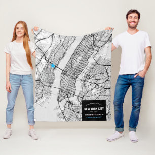 New York City Map + Mark Your Location Fleece Blanket
