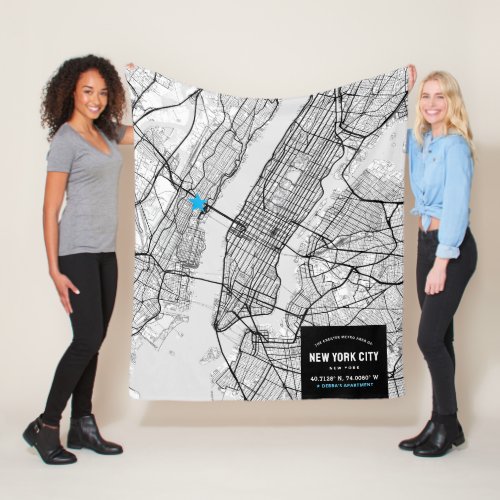 New York City Map  Mark Your Location Fleece Blanket