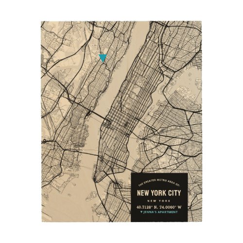 New York City Map  Mark Your Location  Wood Wall Art