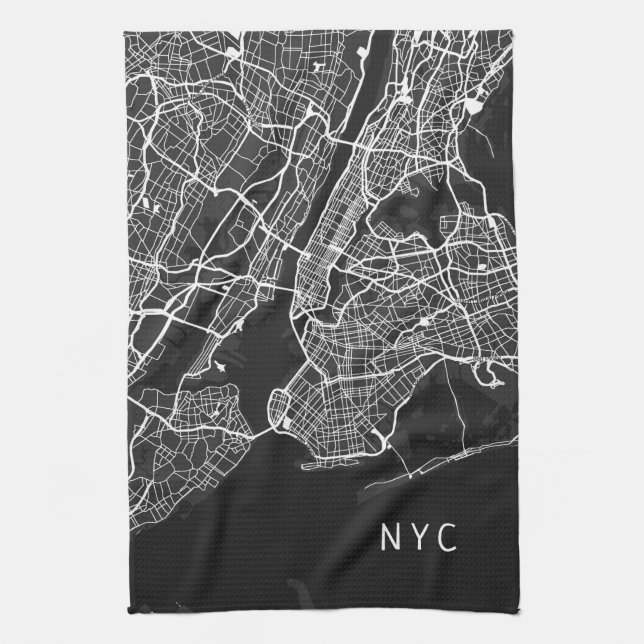 New York City Map | NYC | Black & White Kitchen Towel (Vertical)