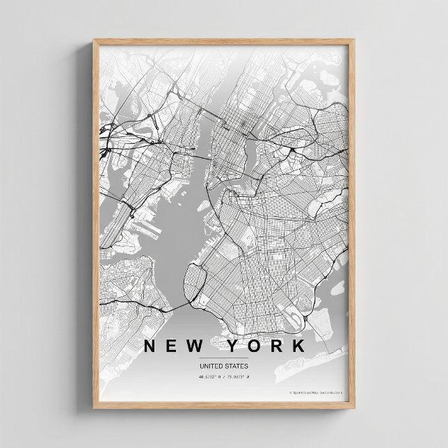 New York City Map NYC Contrast Wallart Poster Gift (Creator Uploaded)
