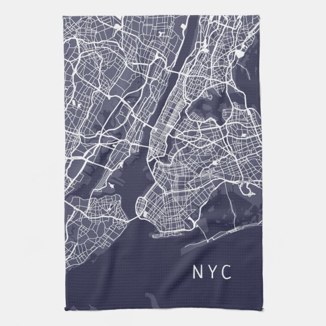 New York City Map | NYC | Navy Blue Kitchen Towel (Vertical)