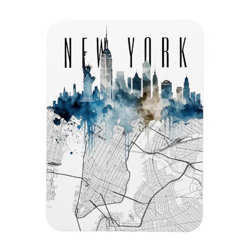 New York City map watercolor skyline Magnet