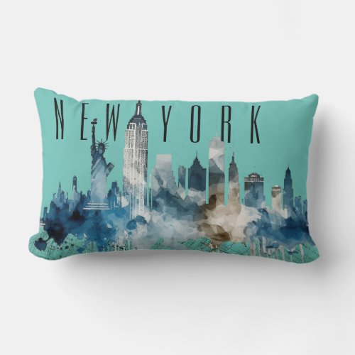 New York City map with watercolor skyline Lumbar Pillow