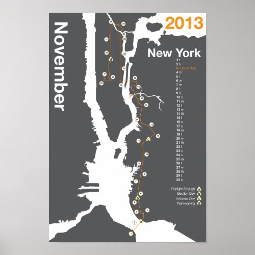 New York City Marathon Map Poster